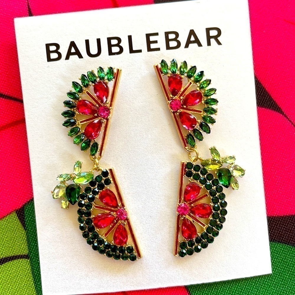 Brand New BaubleBar Watermelon Slide Drop Earrings Summer Fruit
